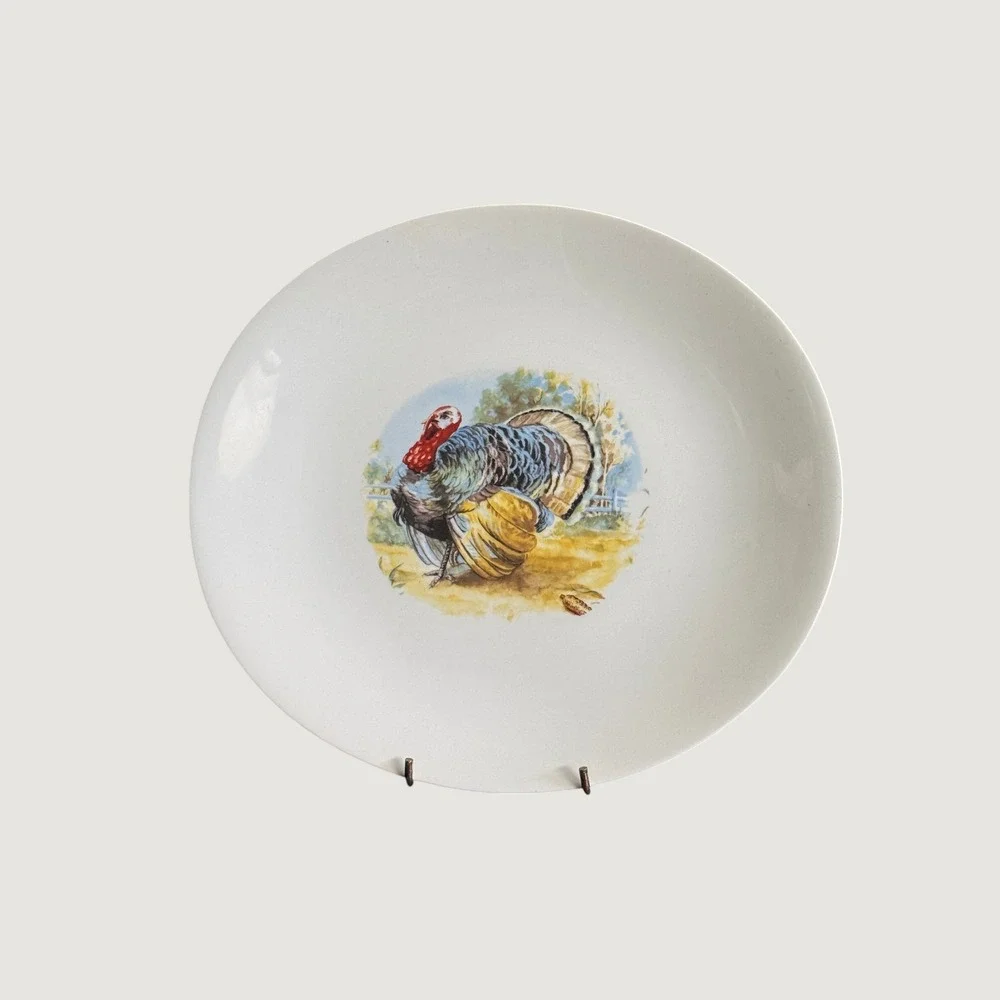 Vintage Wild Turkey Small Ceramic Oval Platter Thanksgiving Harvest Decor
